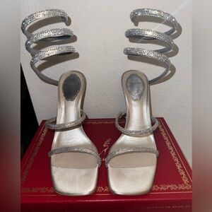 Rene Caovilla Silver Spiral Strap Heels